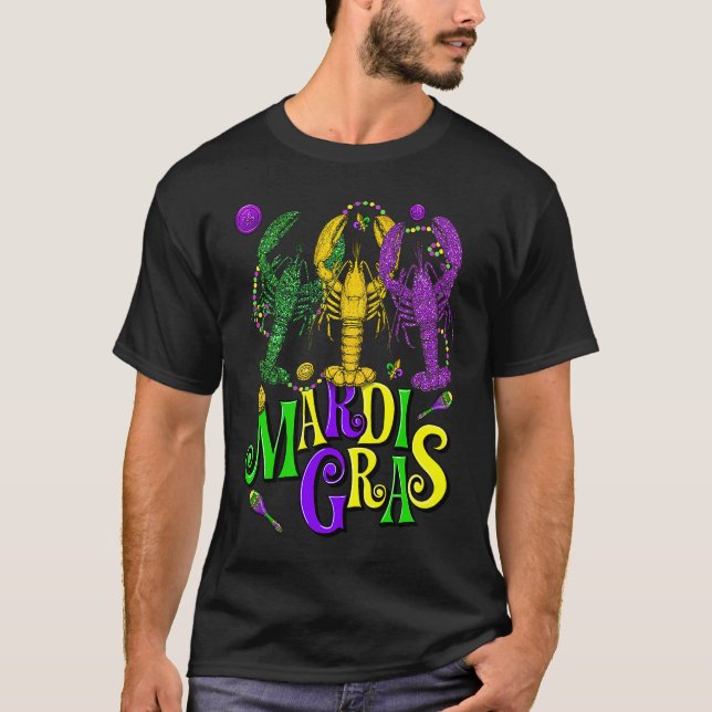 Mardi Gras Crawfish Jester Beads  Mardi Gras Party T-Shirt (Front)