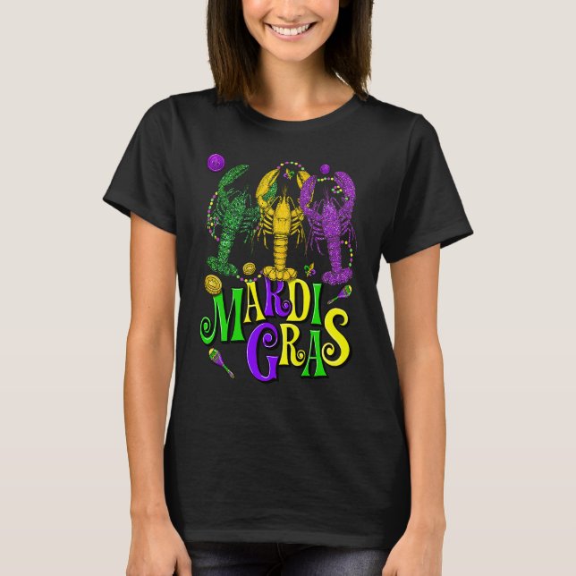Mardi Gras Crawfish Jester Beads  Mardi Gras Party T-Shirt (Front)