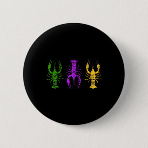 Mardi Gras Crawfish Jester Hat Bead Tee New Orlean 2 Inch Round Button