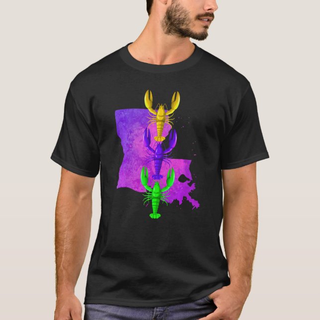 Mardi Gras crayfish, Louisiana map paint splash, M T-Shirt (Front)