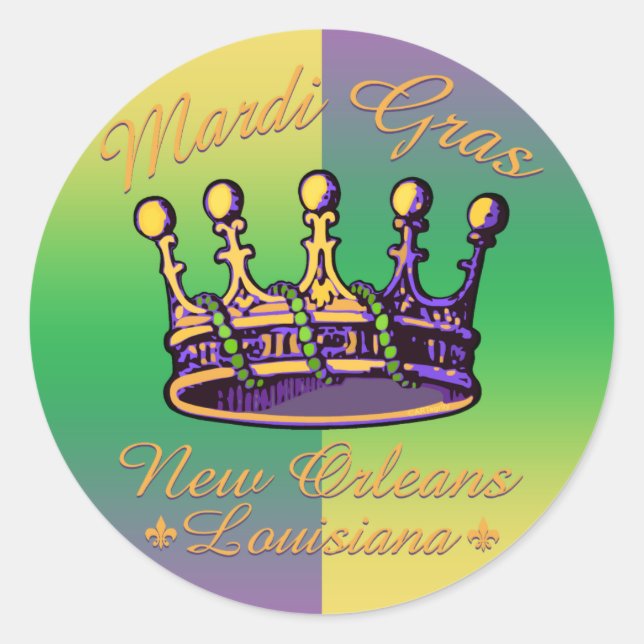 Mardi Gras Crown apparel and gifts Classic Round Sticker (Front)