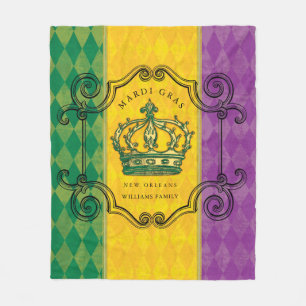 Mardi Gras Crown Family Name Fleece Blanket