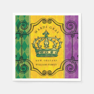 Mardi Gras Crown Family Name Napkin