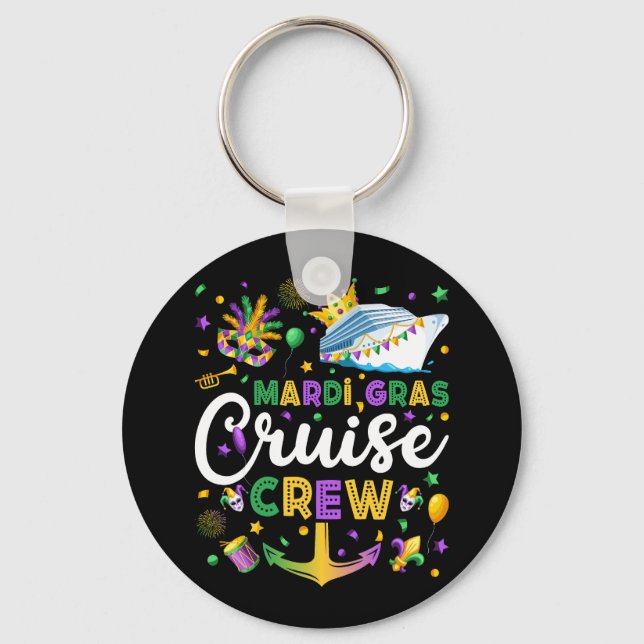 Mardi Gras Cruise Crew Matching Circle Keychain (Front)