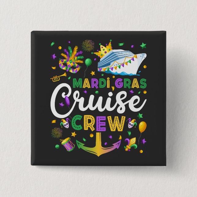 Mardi Gras Cruise Crew Matching Round Square 2 Inch Square Button (Front)