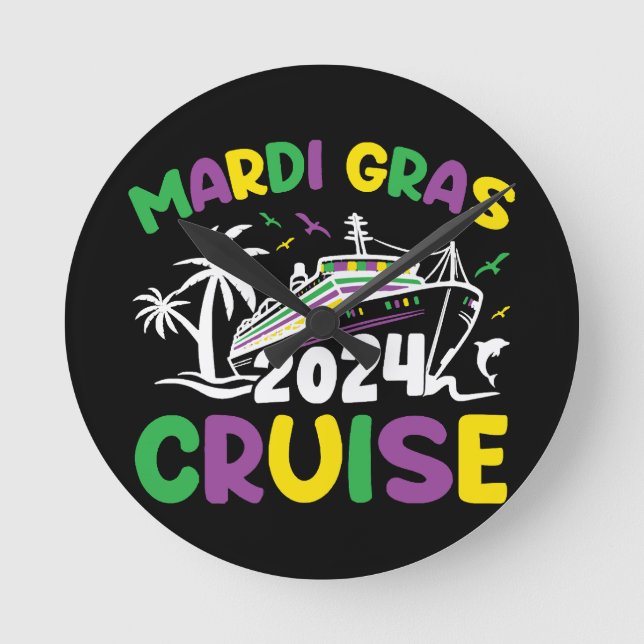 Mardi Gras Cruise Squad Round Clock (Front)