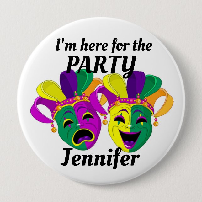 Mardi Gras Custom Name PARTY Button Mardigras (Front)