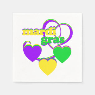 Mardi Gras Cute Hearts Colourful Text Carnival Napkin