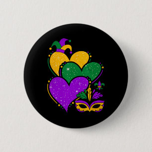 Mardi Gras Cute Hearts Women Girls Kids Vintage 2 Inch Round Button