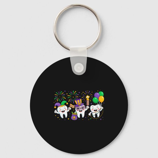 Mardi Gras Cute Three Teeth Beads Mardi Gras Denti Keychain (Front)