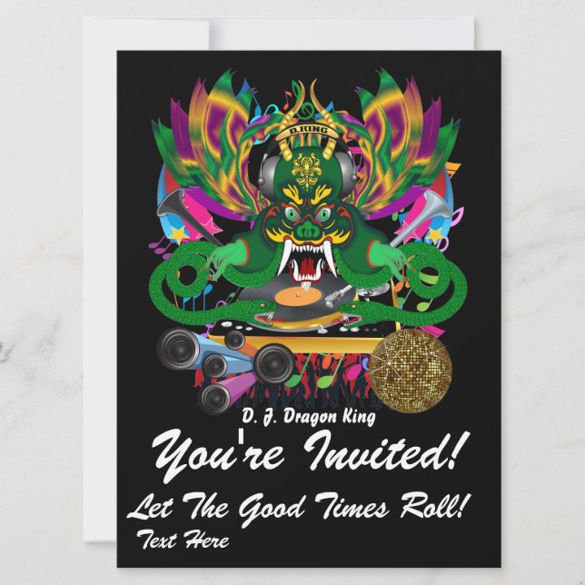 Mardi Gras D. J. Dragon King View Hints please Invitation (Front)