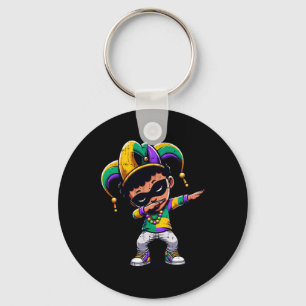 Mardi Gras Dabbing Boy Black Funny Outfit Jester H Keychain