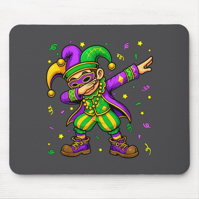 Mardi Gras Dabbing Boy Funny Jester Hat Kid New Or Mouse Pad (Front)