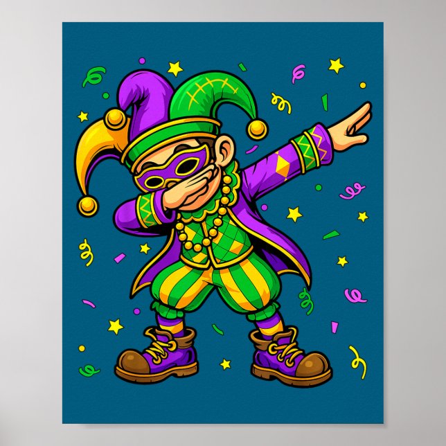 Mardi Gras Dabbing Boy Funny Jester Hat Kid New Or Poster (Front)