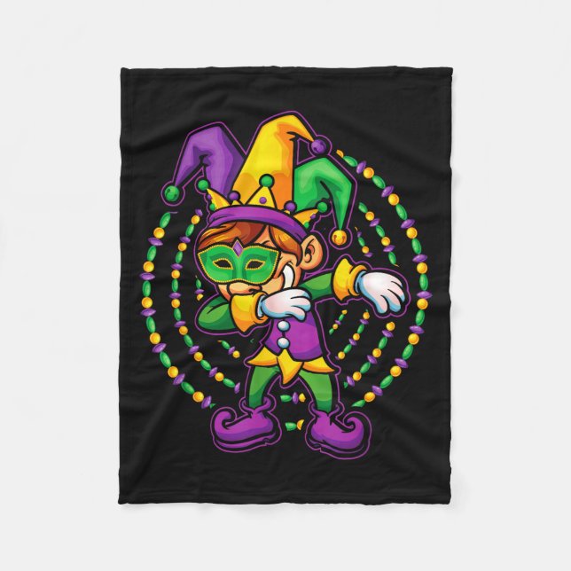 Mardi Gras Dabbing Boys Kids Gift Funny New Orlean Fleece Blanket (Front)