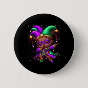 Mardi Gras Dabbing Cute Black Girl Jester Hat Wome 2 Inch Round Button