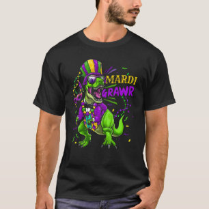 Mardi Gras Dabbing Rex Dinosaur Mardi Grawr Bead C T-Shirt