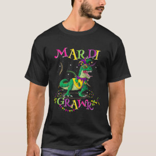 Mardi Gras Dabbing Rex Dinosaur Mardi Grawr Bead C T-Shirt