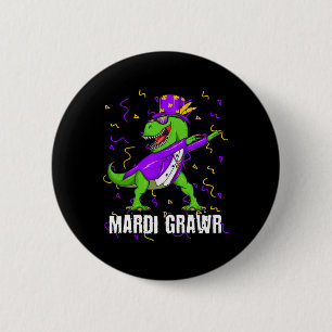 Mardi Gras Dabbing T Rex Dinosaur Mardi Grawr Bead 2 Inch Round Button
