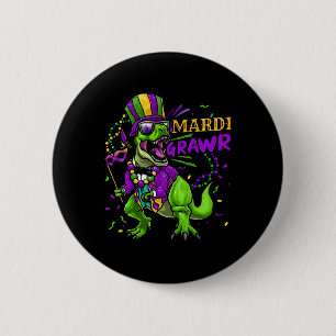 Mardi Gras Dabbing T Rex Dinosaur Mardi Grawr Bead 2 Inch Round Button