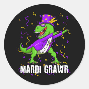 Mardi Gras Dabbing T Rex Dinosaur Mardi Grawr Bead Classic Round Sticker