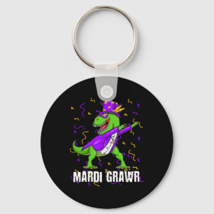 Mardi Gras Dabbing T Rex Dinosaur Mardi Grawr Bead Keychain