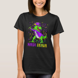 Mardi Gras Dabbing T Rex Dinosaur Mardi Grawr Bead T-Shirt