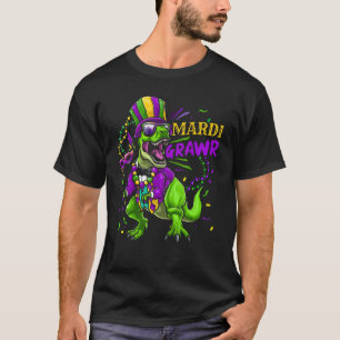 Mardi Gras Dabbing T Rex Dinosaur Mardi Grawr Bead T-Shirt