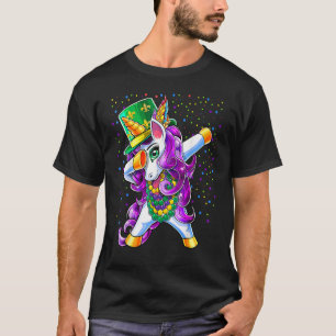Mardi Gras Dabbing Unicorn Jester Hat Bead Costume T-Shirt