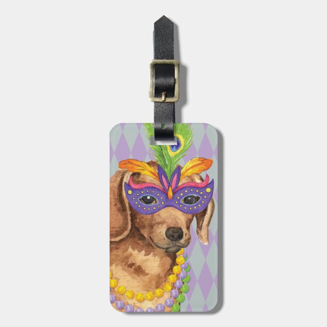 Mardi Gras Dachshund Luggage Tag (Front Vertical)