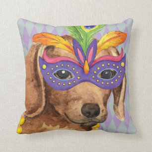 Mardi Gras Dachshund Throw Pillow