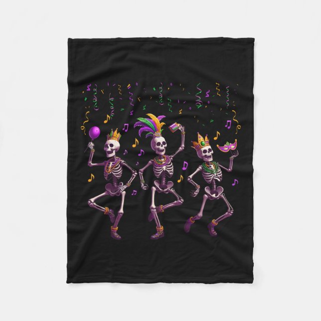 Mardi Gras Dancing Skeleton Funny 1  Fleece Blanket (Front)