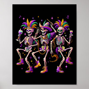 Mardi Gras Dancing Skeleton Funny  Poster