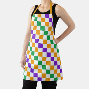 Mardi gras diagonal chequerboard pattern apron