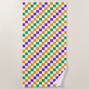 Mardi gras diagonal chequerboard pattern beach towel