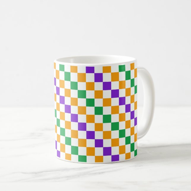 Mardi gras diagonal chequerboard pattern coffee mug (Front Right)