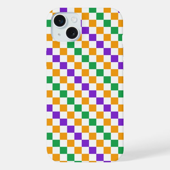 Mardi gras diagonal chequerboard pattern iPhone case (Back)