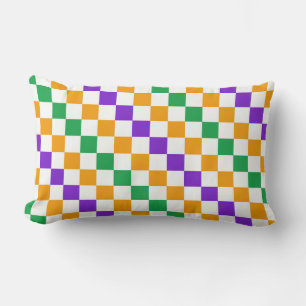 Mardi gras diagonal chequerboard pattern lumbar pillow