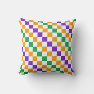 Mardi gras diagonal chequerboard pattern throw pillow