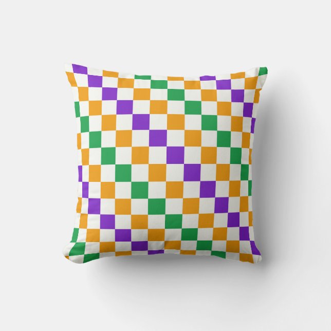 Mardi gras diagonal chequerboard pattern throw pillow (Front)