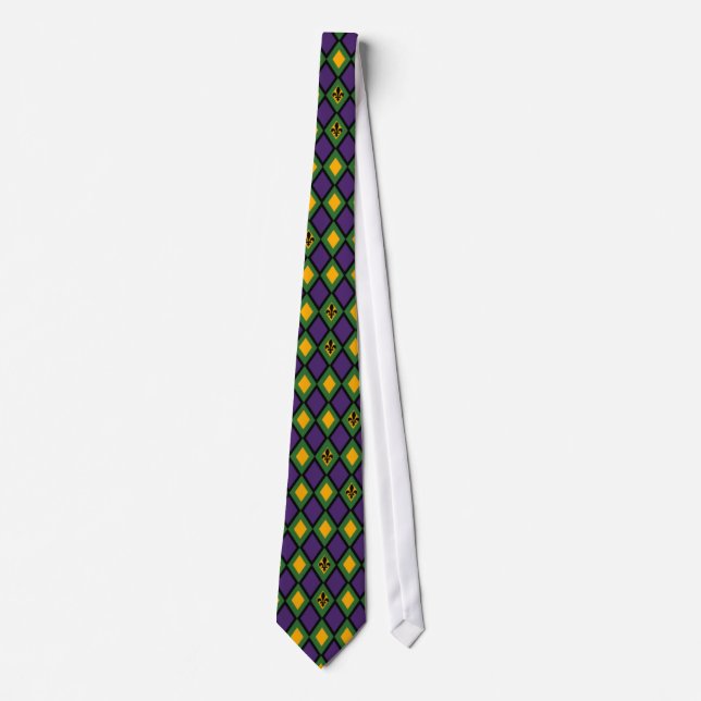 Mardi Gras Diamond Pattern With Fleur De Lis Tie (Front)