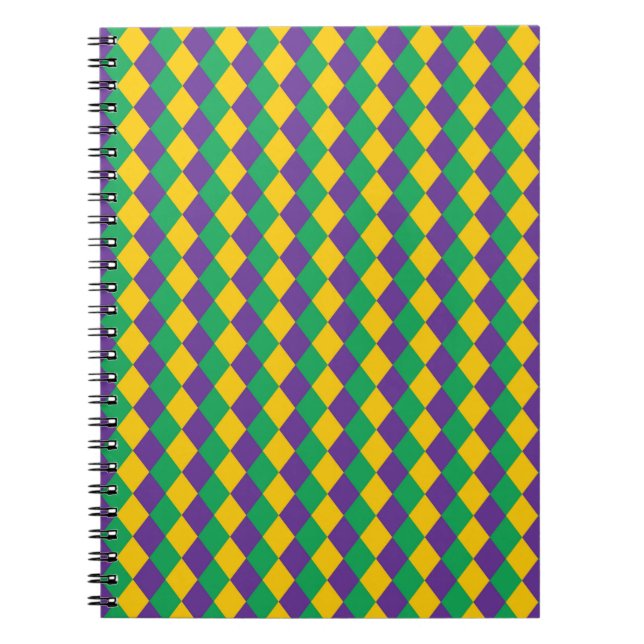 Mardi Gras Diamond Seamless Pattern. Violet, Yello Notebook (Front)