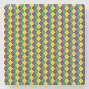 Mardi Gras Diamonds: Vibrant Festive Pattern Stone Coaster