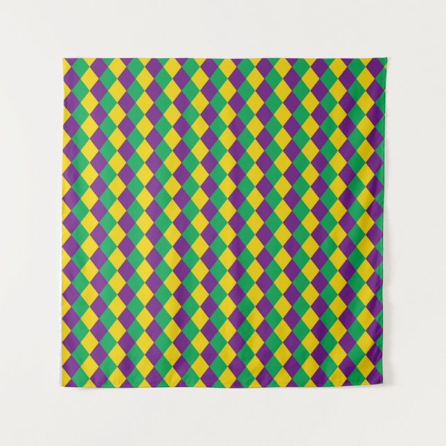 Mardi Gras Diamonds: Vibrant Festive Pattern Tapestry (Front)