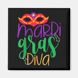Mardi Gras Diva - Mask And Beads Design Magnet