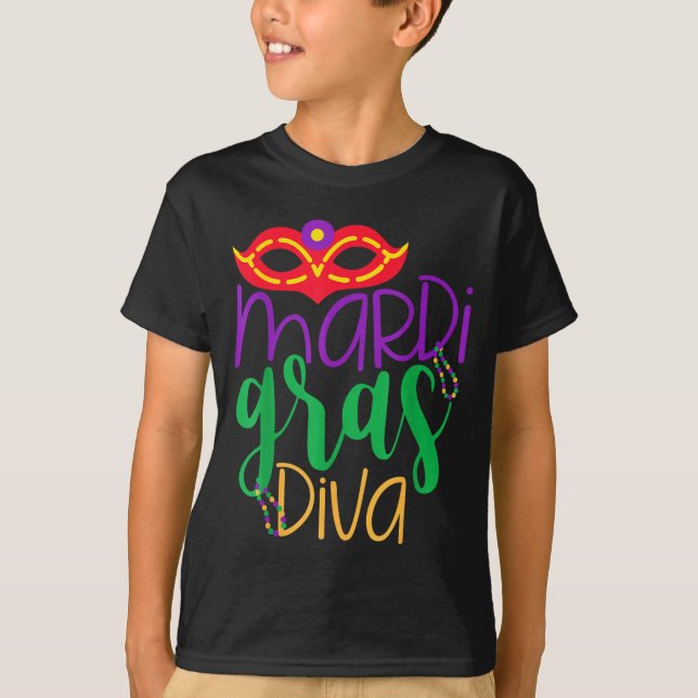 Mardi Gras Diva - Mask And Beads Design  T-Shirt (Front)