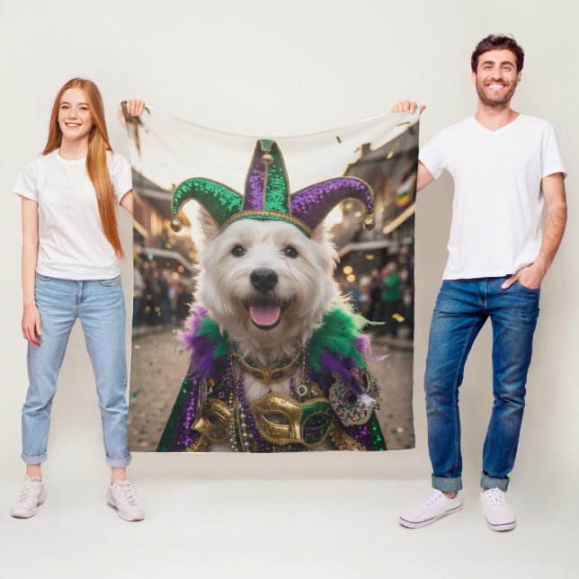 Mardi Gras Dog Jester Costume Fleece Blanket (In Situ)