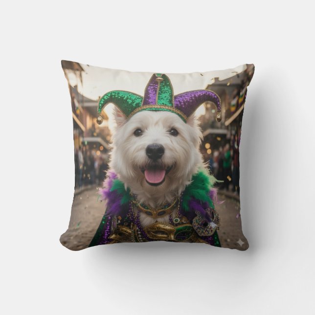 Mardi Gras Dog Jester Costume Throw Pillow (Front)