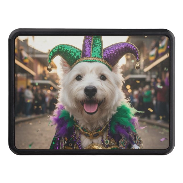 Mardi Gras Dog Jester Costume Trailer Hitch Cover (Front)