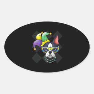 Mardi Gras Dog Shirt Funny Boston Terrier Lover Oval Sticker